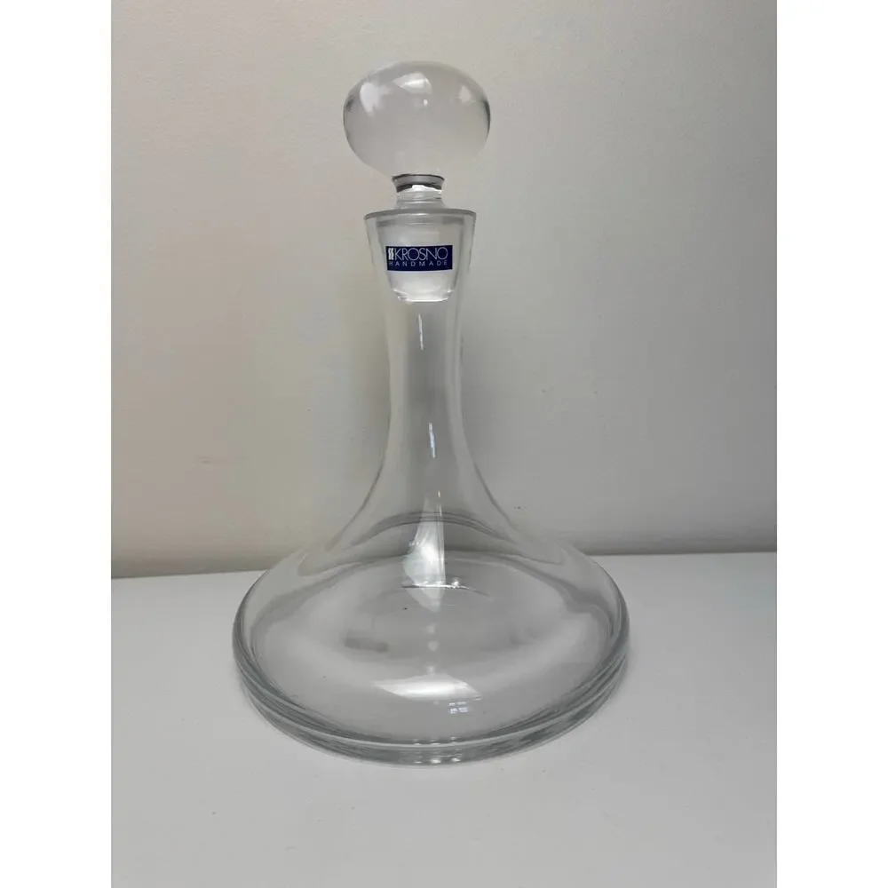 Krosno Poland 11” Crystal Glass Decanter Bottle w/ Stopper- Heavy! Wine Aerator